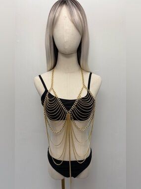 Gold Chain Body Jewelry Top Layered Body Chain Women Statement Festival